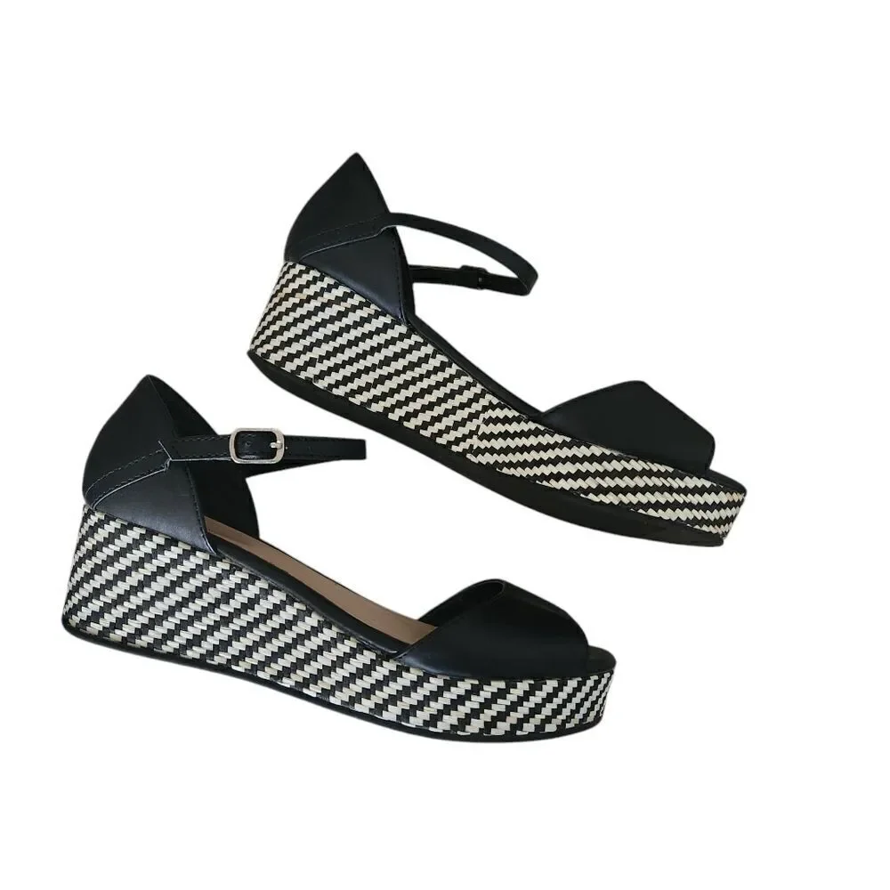 Avon Womens Pattern Wedge Peep-toe Buckle Strap Sandal Shoes Size 6